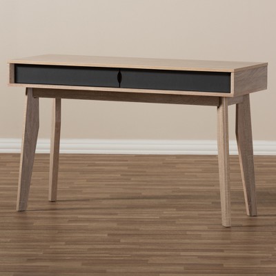 Scandinavian-Inspired Oak and Grey 2-Drawer Study Desk