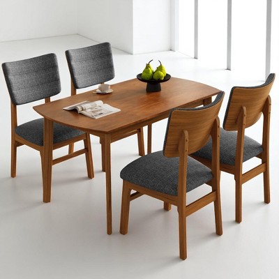 5-Piece Dining Table Set with Solid Wood Legs, Space-Saving Rectangular Table and 4 Upholstered Chairs for Kitchen, Apartment, Small Dining Room
