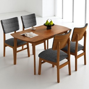 5-Piece Dining Table Set with Solid Wood Legs, Space-Saving Rectangular Table and 4 Upholstered Chairs for Kitchen, Apartment, Small Dining Room - 1 of 4