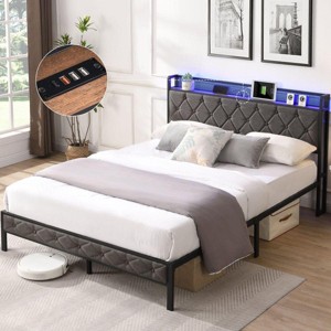 Streamdale Upholstered Queen Bed Frame with Storage and LED Lights - 1 of 4