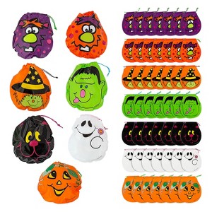 Fun Express 7 1/4" x 8 1/2" Bulk 72 Pc. Medium Halloween Drawstring Plastic Goody Bags - 1 of 4