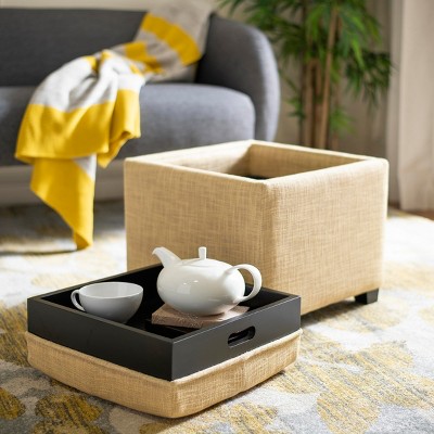 Harrison Gold Upholstered Ottoman with Reversible Tray