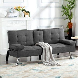 Sapphtopaz 65.3" Modern Futon Couch Sofa - Convertible Sleeper Sofa Bed with Soft Upholstery, Space-Saving Furniture for Living Room & Renters - 1 of 4