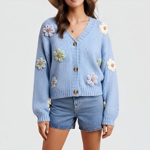 Knit & Lounge Women’s Open Knit Collared Button Down Cardigan Long Sleeve Breathable Pointelle Sweater Ribbed Hem - 1 of 4