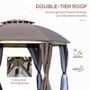 Gulches 12' x 12' Round Outdoor Gazebo, Patio Dome Gazebo Canopy Shelter with Double Roof, Netting Sidewalls, Curtains, Zippered Doors, Brown - 2 of 4