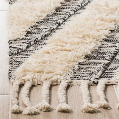 Hand-Knotted Black and Ivory Wool Area Rug, 3' x 5'