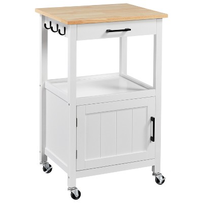 Yaheetech Rolling Kitchen Island Trolley Cart with Open Shelf and Storage Cabinet