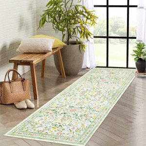 Floral Indoor Floor Rugs: Washable, Non-Slip, Ultra Thin Boho Flower Style for Living Room, Girls' Room, Nursery, Playroom - 1 of 4