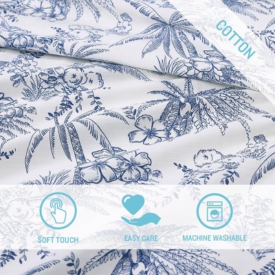 Queen Navy Cotton Percale Floral Print Sheet Set