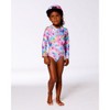 Deux par Deux Girl Printed Long Sleeve Rashguard Butterflies on Multicolored Background - 2 of 4