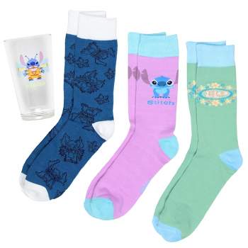 Disney Lilo and Stitch 3 Pairs of Socks And Pint Glass Gift Set Bundle Multicoloured