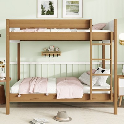 NicBex Twin Size Loft Bed with Desk Wooden Bed Frame with Ladder, Upholstered Headboard and Footboard for Bedroom, No Box Spring Required
