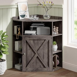 Corner Cabinet, Corner Storage Shelf with USB Ports, Wooden 6-Cubby Bookshelf - 1 of 4