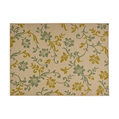 GDFStudio Bursaw Outdoor 5'3" x 7' Botanical Area Rug, Ivory/Green