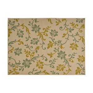 GDFStudio Bursaw Outdoor 5'3" x 7' Botanical Area Rug, Ivory/Green - 1 of 4