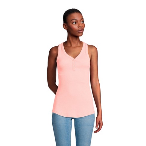 Lands' End Women's 2x2 Rib Henley Tank Top - Medium - Crisp Peach : Target