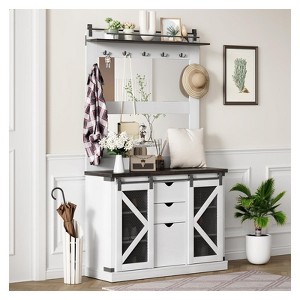 Hall Tree - 5 - in - 1 Multifunctional Unit with Shoe Storage, Adjustable Side Stand, Coat Rack & Dressing Table - 1 of 4