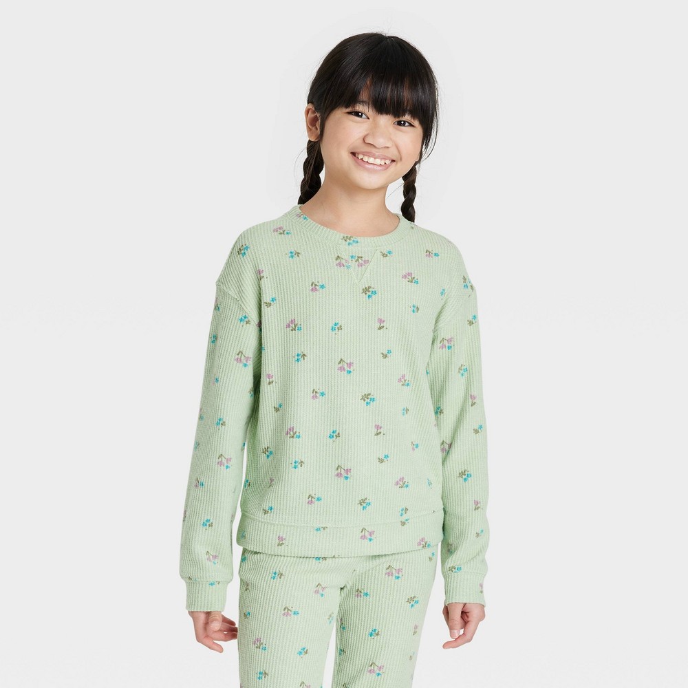 Girls' Cozy Waffle Top - Cat & Jack Cottage Green M