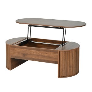 Gulches Wood Grain Oval MDF Indoor Lift-Top Coffee Table with Hidden Storage 47x23x16 Inch Modern Hydraulic - 1 of 4