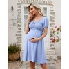 Maternity Midi Dress Women's  Casual Shirring A Line Dress Square Neck Puff SleevesPhotoshoot Baby Shower - 2 of 4