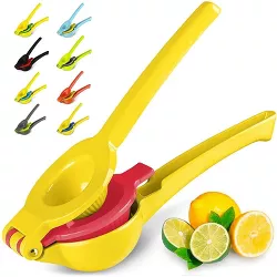 Zulay Metal 2-In-1 Lemon Lime Squeezer - Hand Juicer Lemon Squeezer - Max Extraction Manual Citrus Juicer - Bright Yellow and Red