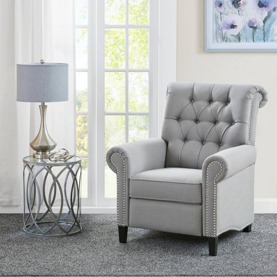 Elegant Gray Microfiber Recliner with Tufted Back and Bronze Nailhead Trim