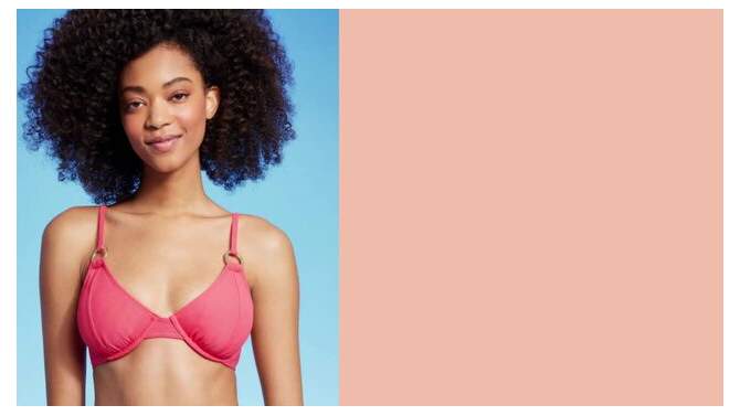 Women's Jacquard Ring Front Underwire Bikini Top - Shade & Shore™ Neon Pink, 2 of 7, play video