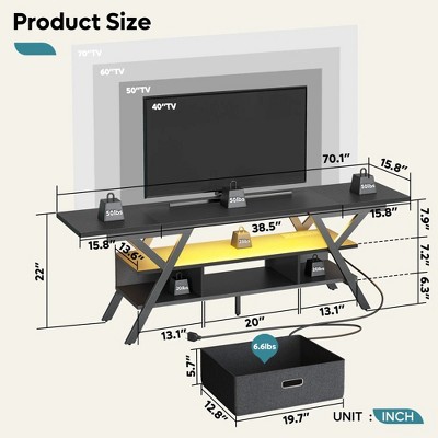 70 Inch Gaming Tv Stand with Power Outlet for TVs up to 75 Black