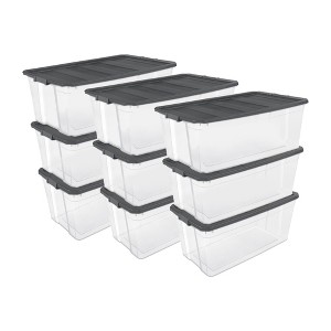 Sterilite Storage System Solution with 200 Quart Clear Stackable Storage Box Organization Containers with Grey Latching Lid - 1 of 4