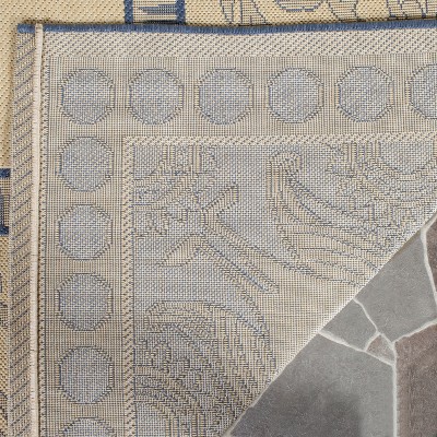 Natural and Blue Synthetic Rectangular Outdoor Rug