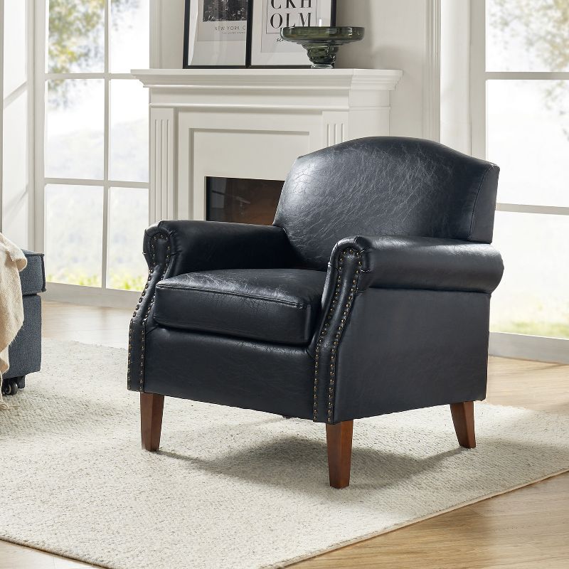 Gianluigi Transitional Vegan Leather Armchair with Nailhead Trim for Bedroom and Living Room  | ARTFUL LIVING DESIGN, 2 of 11