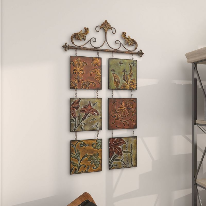 Metal Floral 6 Suspended Panels Wall Decor with Embossed Details - Olivia &#38; May, 6 of 13