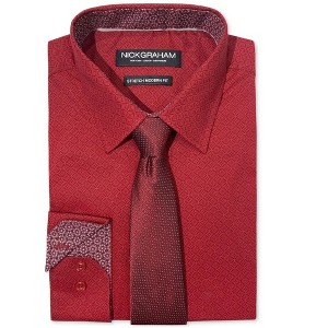 Nick Graham Mens Diamond Medallion With Tie Button Down Dress Shirt - 1 of 1