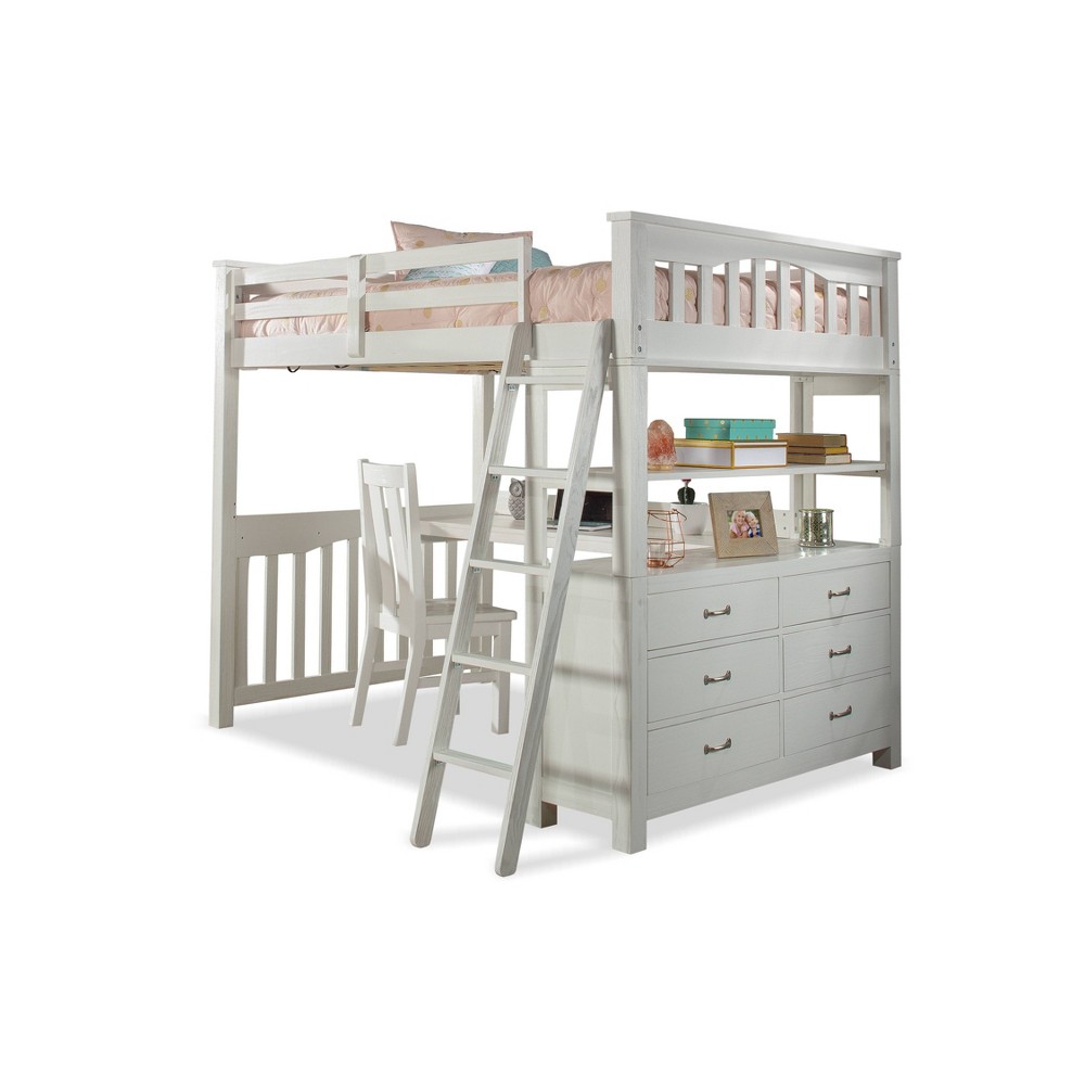 Full Highlands Kids' Loft Bed with Desk, Chair and Hanging Nightstand White - Hillsdale Furniture -  79764961