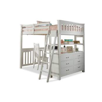Full Highlands Kids' Loft Bed with Desk, Chair and Hanging Nightstand White - Hillsdale Furniture