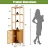 Costway 4 Tiers Bamboo Bathroom Storage Floor Cabinet Tower Corner Rack w/ Louvered Door - 4 of 4