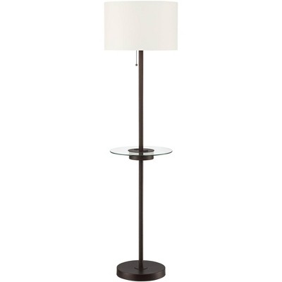 360 Lighting Modern Floor Lamp with Table USB and AC Power Outlet 60.5" Tall Bronze Off White Fabric Drum Shade Living Room Bedroom Office