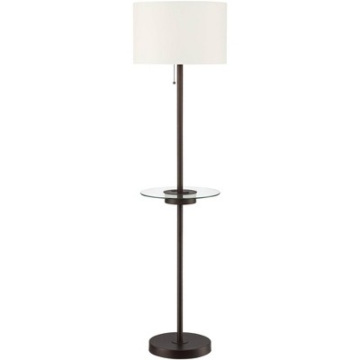 360 Lighting Modern Floor Lamp with Table USB and AC Power Outlet Bronze Off White Fabric Drum Shade Living Room Bedroom Office