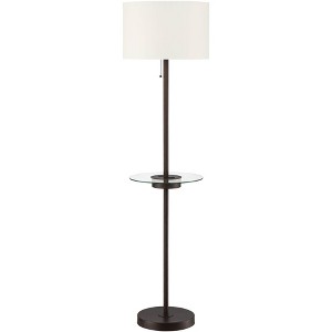 360 Lighting Caper Modern Floor Lamp with Tray Table 60 1/2" Tall Bronze USB and AC Power Outlet Off White Fabric Drum Shade for Living Room Office - 1 of 4