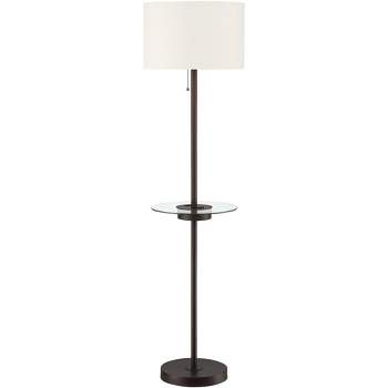 360 Lighting Caper Modern Floor Lamp with Tray Table 60 1/2" Tall Bronze USB and AC Power Outlet Off White Fabric Drum Shade for Living Room Office