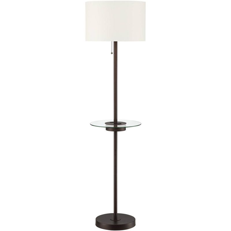 360 Lighting Caper Modern Floor Lamp with Tray Table 60 1/2" Tall Bronze USB and AC Power Outlet Off White Fabric Drum Shade for Living Room Office, 1 of 10