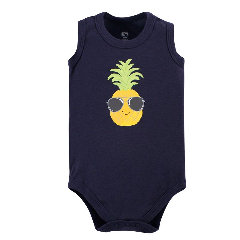 Hudson Baby Infant Boy Cotton Sleeveless Bodysuits 5pk, Pineapple, 5 of 6