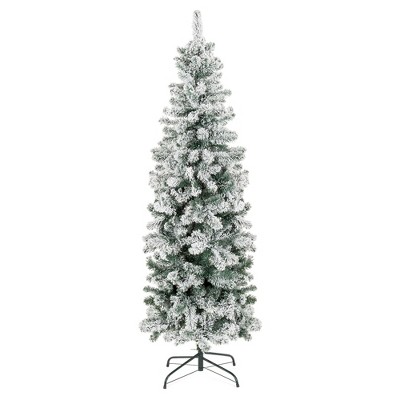 Best Choice Products Snow Flocked Artificial Pencil Christmas Tree Holiday Decoration w/ Metal Stand