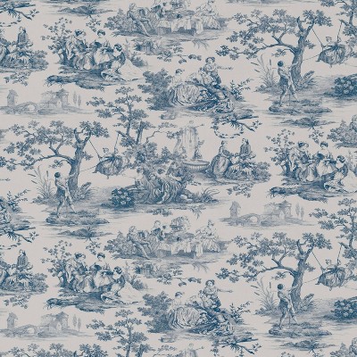 Blue and White Cotton Toile Print Square Throw Pillow