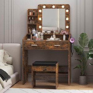 Vanity Desk with Mirror and Stool, Makeup Table with 2 Drawers | Modern Dressing Table for Bedroom - 1 of 4