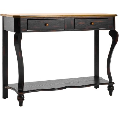 Transitional Dark Brown Birch Wood Console Table with Storage