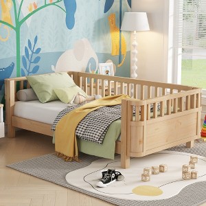 Twin Size Wood Platform Bed with Rails for Girls and Boys - 1 of 4