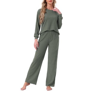 INSPIRE CHIC Womens Ribbed Knit Fuzzy Pajamas Long Sleeve Top and Pants Outfits Lounge Sets - 1 of 4