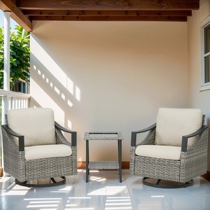 Buenhomino 3 PCS Patio Furniture Set Swivel Rocking Chairs Set of 2 with Glass Top Side Table - 1 of 4