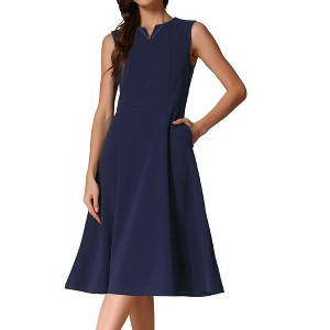 INSPIRE CHIC Women's Notch V Neck Elegant Work Office A-Line Dress with Pockets - 1 of 4